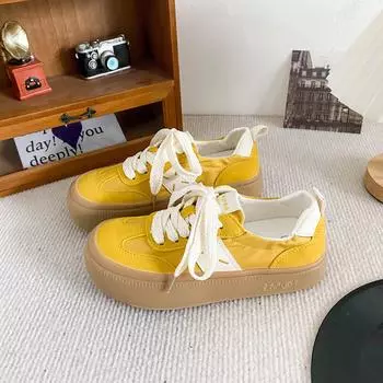 A9827 cold sticky process thick-soled German training shoes women s big head shoes 2024 new latex insoles board shoes little white shoes 35 бежевый