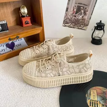 A9838 latex insole/mesh breathable fisherman shoes women s niche 2024 new summer popular board shoes biscuit shoes 35 чёрный