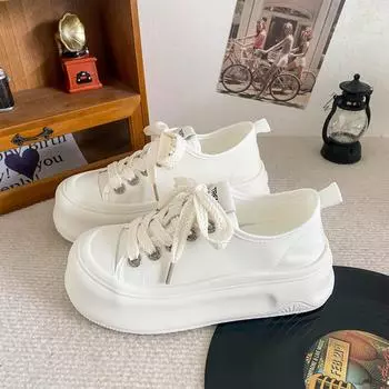 A9839 latex insole/cold bonding process/lightweight thick-soled little white shoes women s summer thin 2024 new board shoes 35 бежевый