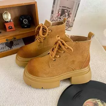 A9843 autumn popular Martin boots women s shoes short rhubarb boots 2024 new British thick-soled heightening short boots 35 чёрный