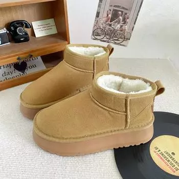 A9845 large cotton thick-soled snow boots women s short boots 2024 new round head winter new short boots thermal cotton shoes 35 верблюд