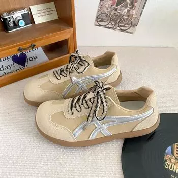 A9853 latex insole/big head mango head German training shoes women s shoes ugly cute board shoes 2024 autumn new casual shoes 35 бежевый