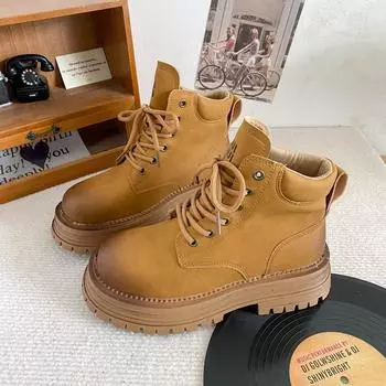 A9859 Autumn Explosive Short Martin Boots Women s Boots Thick-soled Heightening Rhubarb Boots British Style Explosive Versatile Short Boots 35 жёлтый