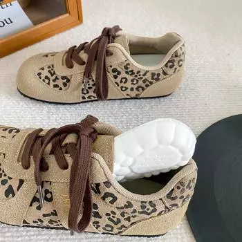 A9863 latex insole/leopard print German training shoes women s lightweight 2024 new autumn niche Hong Kong style chic tide board shoes 35 хаки