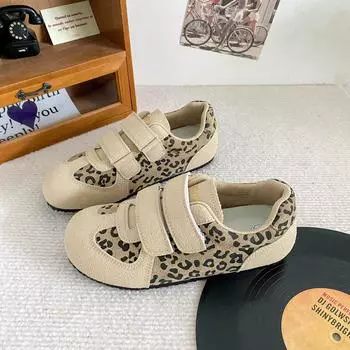 A9864 latex insole Velcro leopard print German training shoes women s board shoes 2024 new Hong Kong style chic retro niche 35 верблюд