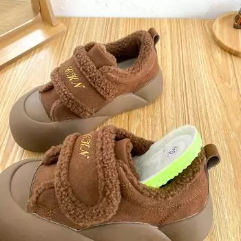 A9876 latex insole, Velcro platform bread shoes women s 2024 new winter velvet board shoes ins cotton shoes 35 хаки