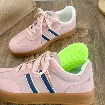 A9887 latex insole/lightweight retro German training shoes women s popular versatile 2025 spring new little white shoes board shoes 35 бежевый