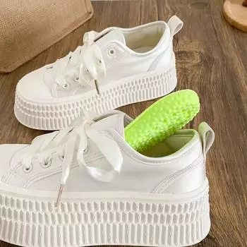A9899 latex insole thick sole heightening muffin sole little white shoes women s shoes spring 2025 new thin board shoes 35 бежевый