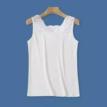 A/12/16 Orders Exported to Japan Summer New Foreign Trade Women clothes Youth Fashion Slim fit round Neck Pullover Lace Sleeveless Vest White (A/7) L