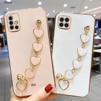 A 12 22 51 71 31 модный чехол с браслетом-цепочкой с покрытием Love Heart для Samsung Galaxy A22 A12 4G 5G A51 A71 A31 A21S, чехол-ремешок A12 (4G 5G)