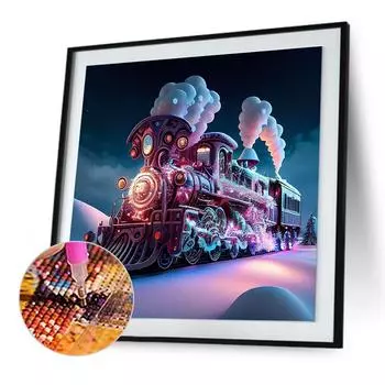A# 5D DIY Full Round Drill Diamond Painting Train Kit Home Decor Art Craft 30x30