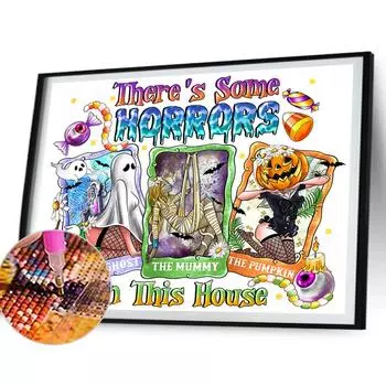 A# 5D DIY Полная круглая дрель Алмазная картина Хэллоуин Домашний декор Искусство Ремесло 50x40