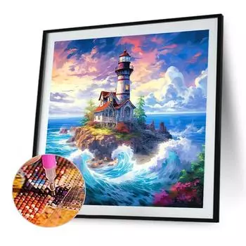 A# 5D DIY Полная круглая дрель Алмазная картина Маяк Домашний декор Искусство Ремесло 40x4