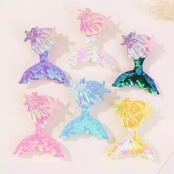A 6-piece set of new sequined cartoon mermaid starfish shell edge clip-on hair accessories Size fits all