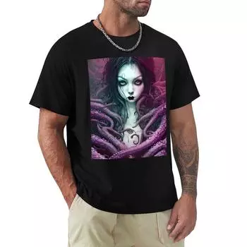 A Beautiful Gothic Girl With Purple Tentacles Wrapped Around Her In A Cthulhu Loving Embrace T-Shirt S средний синий