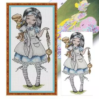 A# Частичная вышивка Эко-хлопковая нить 14CT Напечатанная Девочка Набор для вышивки крестом Искусство KB080