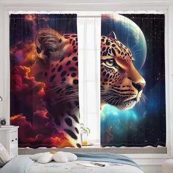 A cheetah in the starry sky of the universe, cool curtains, a set of two pieces, home living room bedroom curtains 50W130H(CM)X2PCS&Grommet Top
