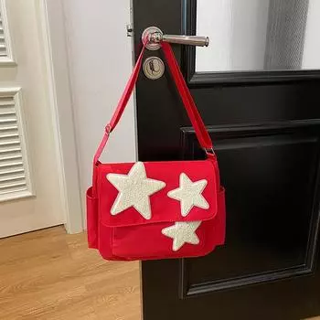 Сумка через плечо с контрастным узором в виде звезд, модная повседневная, удобные лямки, большая вместимость.