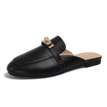 -A [] Деталь контроль должен купить замок замок кожаная сумка голова половина тапочки Мюли женские верхняя одежда 34 чёрный