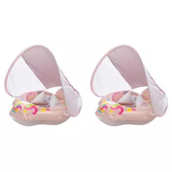 A# Детский плавательный круг, детский круг-сиденье с солнцезащитным козырьком для детей ясельного возраста (Розовый С)