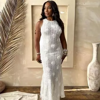 A Fashionable and Sexy Sleeveless Lace-up Dress for Women S белый