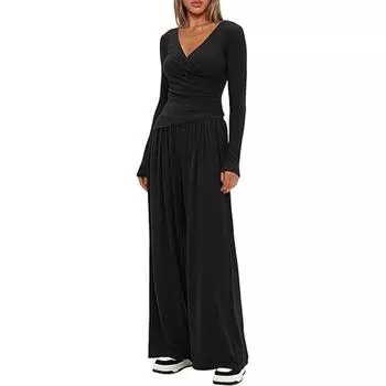 A Fashionable, Casual and Comfortable Two-piece Set of Wide-leg Pants for Women with A Relaxed Feel In Autumn and Winter XS чёрный