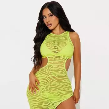 Модное платье с круглым вырезом и сексуальным прозрачным вырезом для женщин S