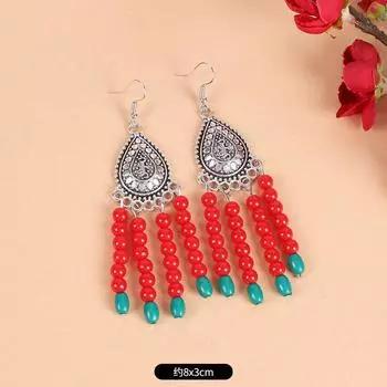 A few red fringed forehead chains, exotic forehead, eyebrow pendant, retro earrings, women s Tibetan headdress.