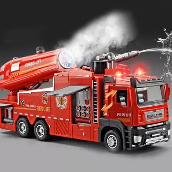 A Fire Truck with an Alloy Cabin, Can Spray + Water Spray, Move Forward, Suitable for Over 6 Years Old, Perfect Gift (Batteries Not Included) (Spray + Water) Fire Truck