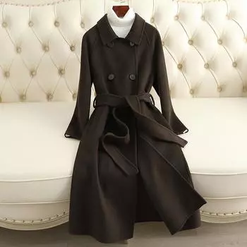 Кашемировое пальто для женщин поколения Hair Generation 2024 года, новое тонкое и тонкое шерстяное пальто высокого качества в стиле Хепберн S чёрный