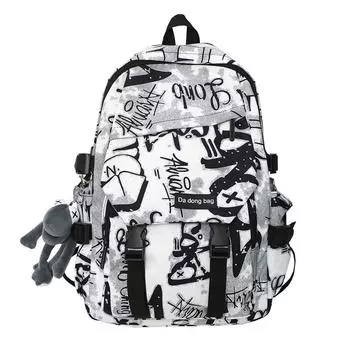 A Large-capacity Backpack for College Students A Trendy Backpack for High School and Junior High School Students + Gray Frog Pendant