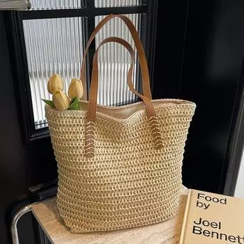 A Large-capacity Tote Bag with A Beach Vacation Style and A Casual Single-shoulder Women s Bag хаки