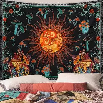 A Large Fantasy Mandala Flower And Plant Tapestry Adorned With Eyes And a Background Cloth Burning In The Sun home decoration 75x100cm