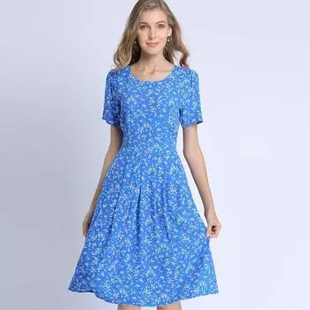 A- line Chiffon Dress Outerwear Young Fashionable Cotton Silk Blue M