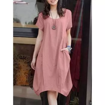 A Loose and Casual Pocket Dress for Women s Spring and Summer S морской синий