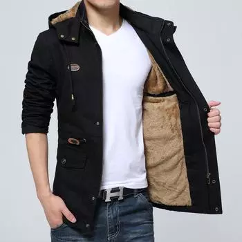 A Men s Clothing Autumn and Winter New Men s Fleece Trench Coat Large Size Jacket Washed Cotton Jacket Tide M