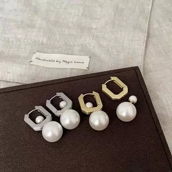 A Multi-Wear Brushed Metal Pearl Stud Earrings For Women S Design Sense Niche Unique Personality Fashion Versatile Earrings