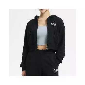 A New Balance W Полукроп-толстовка с капюшоном на молнии без начеса nbmdd3W852 19 blacks/085