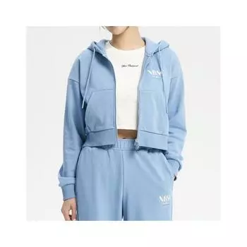 A New Balance W Полукроп-толстовка с капюшоном на молнии без начеса nbmdd3W852 50 Blue/085