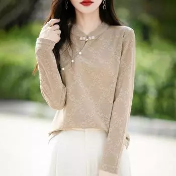 A New Early Spring Stand-up Collar Knitted Sweater with Jacquard Diagonal Buckles and A New Chinese Style Pullover Loose Base Layer S