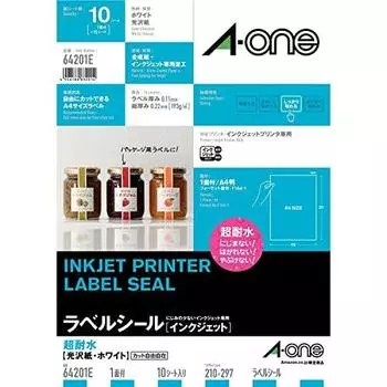 A-One Label Sticker Inkjet Super Waterproof Glossy Paper A4 Uncut 10 Sheets 64201E