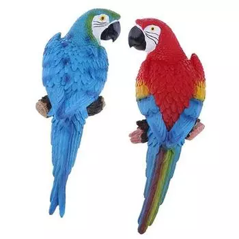 A Pair Of Parrots Like Living Birds Decorated Resin Animal Model Statue DIY
