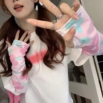 A Pair Of Style Girls Flower Ice Sleeves Sunscreen Gloves Outdoor Anti Uv Loose Shading Hand Sleeve