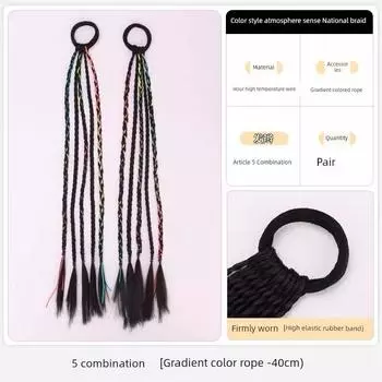 A Pair of Wig Braid Tibetan Ethnic Style Tibetan Headdress Dreadlocks Color Colorful Ropes Easiest for Match Hair Ball Braid Twist Braid Black hair rope [5*2] 40cm long
