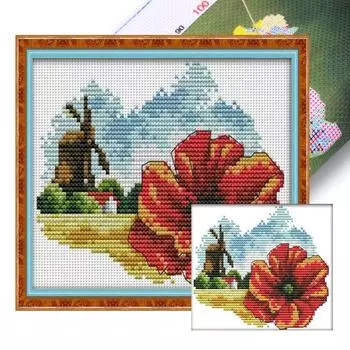 A# Частичная вышивка Эко-хлопковая нить 14CT Набор для вышивки крестом с принтом цветов H637