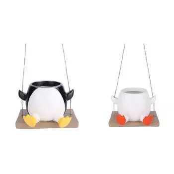 A# Penguin Swing Planter Pot Смола Penguin Подвесной Кашпо для Сада Двор (Блэк