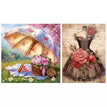 A# Полная вышивка Эко-хлопковая нить 11CT Напечатанная юбка Цветочная корзинка Крестиком 1