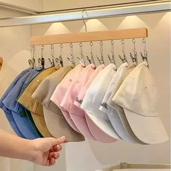 A Portable Space Saving Tool for Storing Hats, Underwear, and Scarves Using Wooden Hangers with Multiple Clips for Household Use