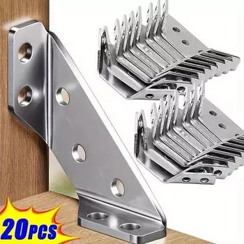 A Set of 10/20 Heavy-duty 304 Stainless Steel L-shaped Corner Yards with 90 ° Right-angle Supports for Cabinet and Furniture Installation, Hardware Corner code (10 pieces)