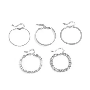 a Set of Layered Shiny Bracelet Versatile Opening European and American Personalized Multi-Layer Bracelet Minimalist Fashion Hand Accessories Women Silver